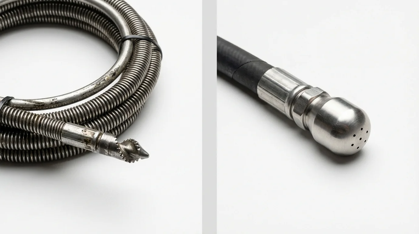 Drain snake cable and hydro jetting nozzle used for drain cleaning in Seymour, CT