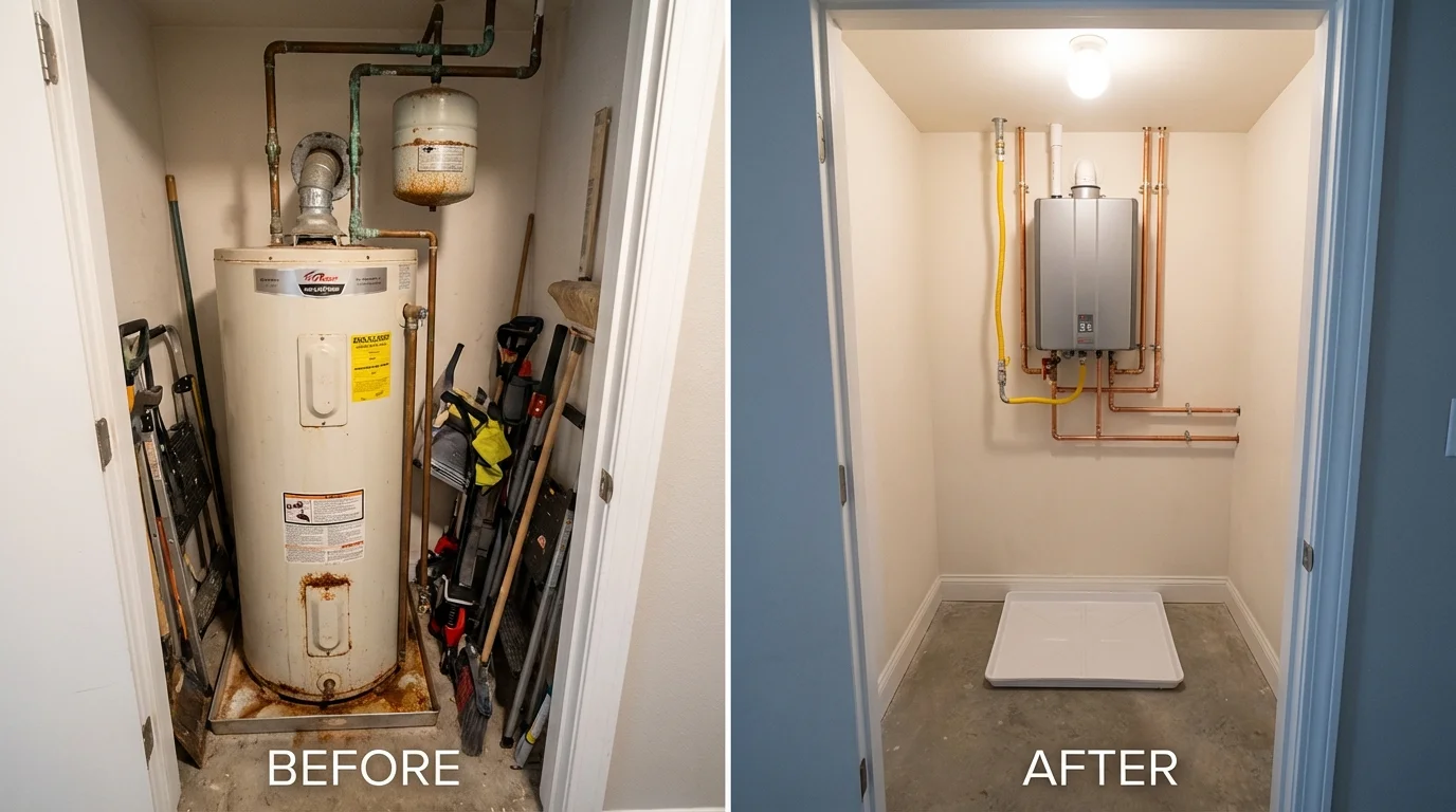 Tank water heater versus wall-mounted tankless unit comparison for Seymour, CT homeowners